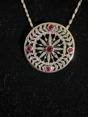 1.5Ct Natural Diamond & 2.5 Carat Natural Ruby In 14K White Gold Pendant.